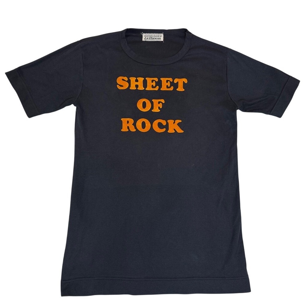 Grandpa Indie Quirky Obscure Rockin Tony Graphic T-Shirt Navy Yellow Medium